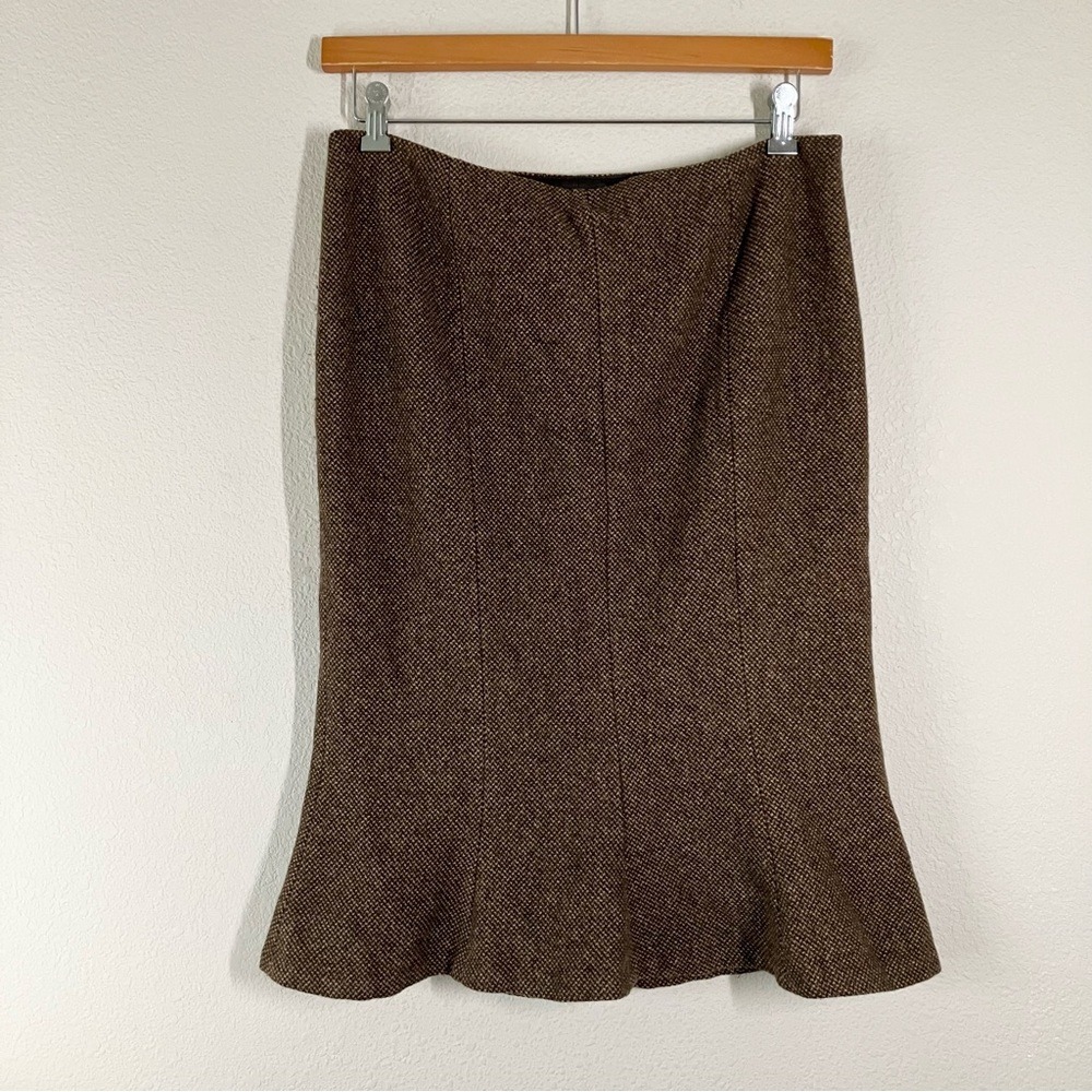 LAUREN RL Tweed Trumpet Skirt Brown Virgin Wool Old Money Heritage Academia 10 - Picture 2 of 9